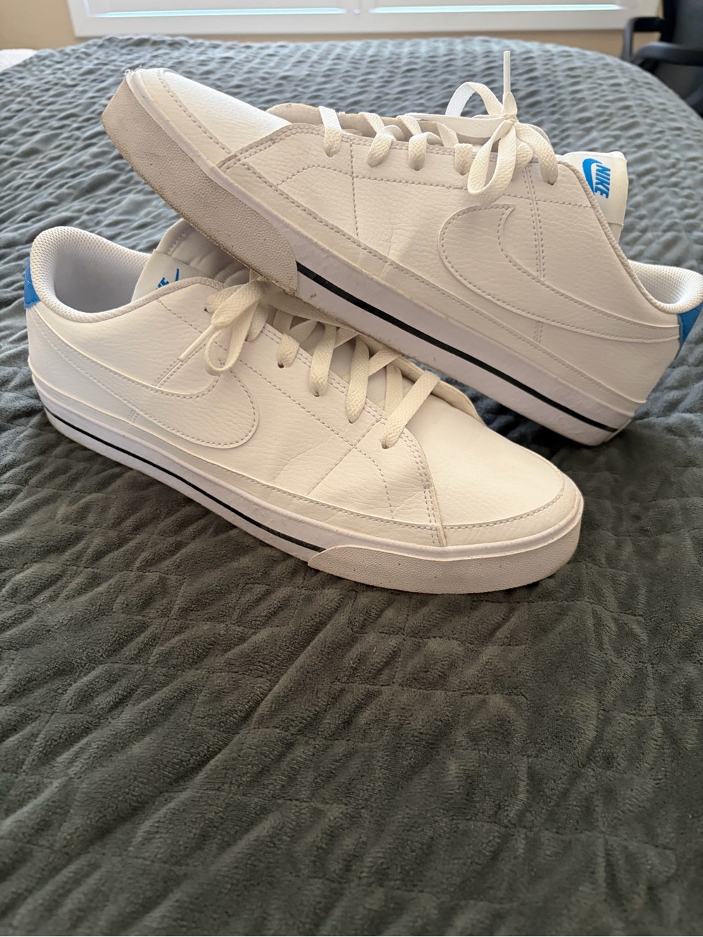 Nike White Low-Top Sneakers with Blue Heel Tab